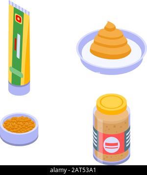 Mustard icons set, isometric style Stock Vector