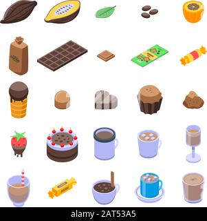 Cocoa icons set, isometric style Stock Vector