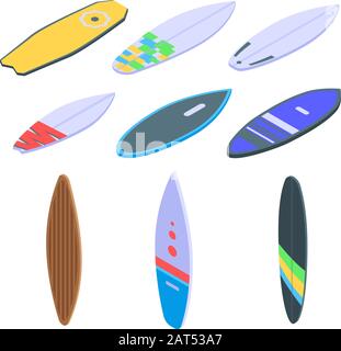 Surfboard icons set, isometric style Stock Vector