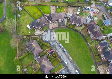 Aerial view, footage of a council housing estate, flats, homes for the ever growing population, immigration and poor areas Stock Photo