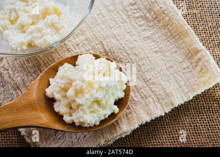 Foods that can be prepared at home in a traditional way, such as kefir or yogurt, help you live healthier. Stock Photo