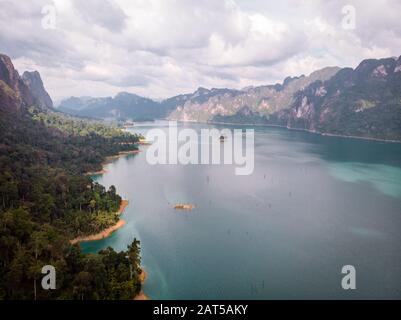 Khao Sok Thailand , drone aerial view over the lake Stock Photo