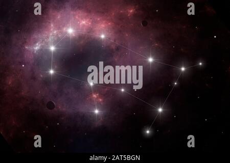 Gemini Zodiac sign and constellation on cosmic purple background with ...