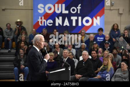 Waukee, United States. 30th Jan, 2020. Democratic presidential candidate for 2020 former Vice President Joe Biden makes remarks during a community event in Waukee, Iowa, Thursday, January 30, 2020. Candidates continue to campaign ahead of Iowa's first-in-the-nation-caucuses on February 3. Photo by Mike Theiler/UPI Credit: UPI/Alamy Live News Stock Photo