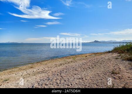 Empty beach of Los Alcázares, Mar Menor, Cartagena, Costa Blanca, Spain Stock Photo