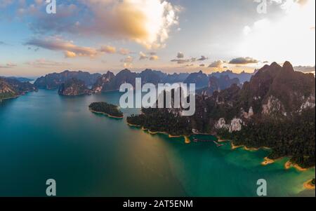 Khao Sok Thailand , drone aerial view over the lake Stock Photo