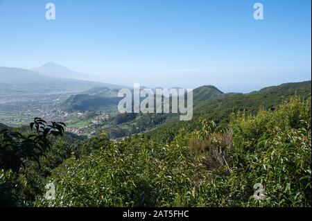 Beautiful view on the valley and Teide from mirador de Cruz del Carmen, Tenerife, Spain Stock Photo