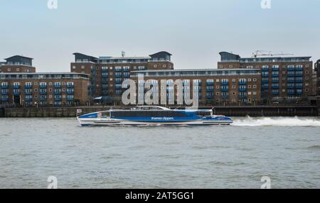 A Thames Clipper, part of the river bus service on The Thames in London, UK. Stock Photo