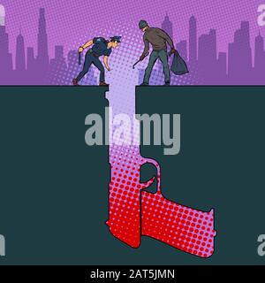 Gun police criminal crime detective Stock Vector