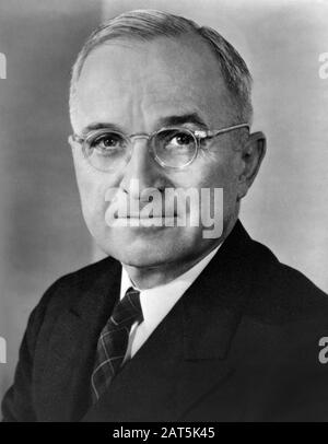 Harry S. Truman (1884-1972), 33rd President of the United States, 1945-1953, Head and Shoulders Portrait, 1945 Stock Photo