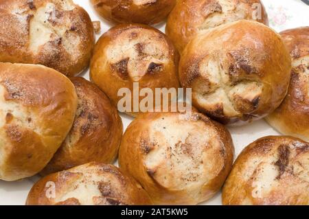 Freshly baked sweet buns, sugar coated. Stock Photo