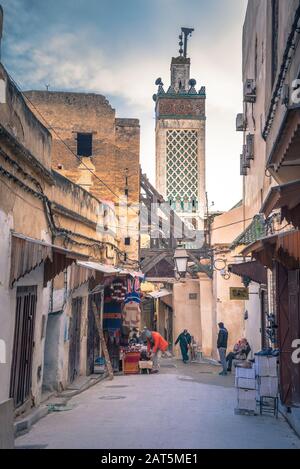 Moroccan market (souk) in the old town (medina) of Fes, Morocco Stock Photo