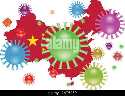Coronavirus on the background of the map of China . The epidemic of 2019 coronavirus-nCoV. Stock Vector