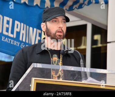 Los Angeles, USA. 30th Jan, 2020. LOS ANGELES, CA. January 30, 2020: Eminem at the Hollywood Walk of Fame Star Ceremony honoring Curtis '50 Cent' Jackson. Pictures Credit: Paul Smith/Alamy Live News Stock Photo
