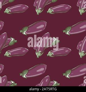 Seamless pattern with eggplants on a purple background in vintage style Stock Vector
