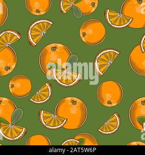 Colored seamless pattern with oranges and slices in vintage style Stock Vector