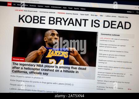 Kobe Bryant is dead breaking news headline on CNN web site on 26th January 2020 Stock Photo Alamy