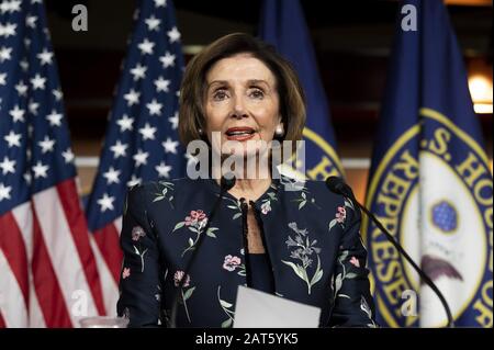 Washington, DC, USA. 30th Jan, 2020. January 30, 2020 - Washington, DC, United States: U.S. Representative NANCY PELOSI (D-CA) speaking at a press conference. Credit: Michael Brochstein/ZUMA Wire/Alamy Live News Stock Photo