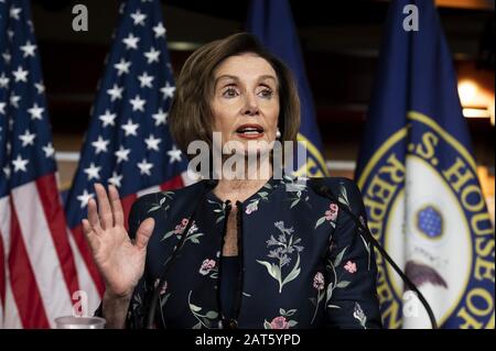 Washington, DC, USA. 30th Jan, 2020. January 30, 2020 - Washington, DC, United States: U.S. Representative NANCY PELOSI (D-CA) speaking at a press conference. Credit: Michael Brochstein/ZUMA Wire/Alamy Live News Stock Photo