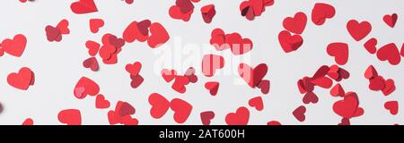seamless pattern of red hearts on white background, panoramic shot Stock Photo
