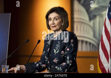 Washington, DC, USA. 30th Jan, 2020. January 30, 2020 - Washington, DC, United States: U.S. Representative NANCY PELOSI (D-CA) speaking at a press conference. Credit: Michael Brochstein/ZUMA Wire/Alamy Live News Stock Photo