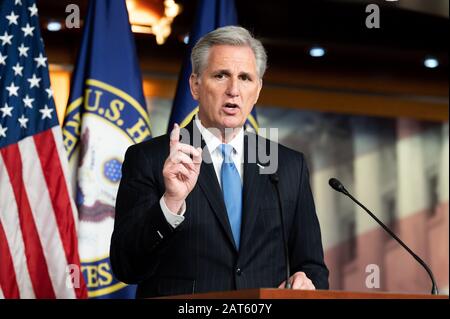 January 30, 2020 - Washington, DC, United States: U.S. Representative Kevin McCarthy (R-CA) speaking at a press conference. (Photo by Michael Brochstein/Sipa USA) Stock Photo