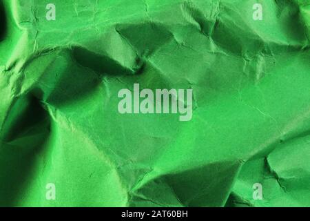 Green Brightly Colored Crumpled Cardstock Abstract Background Texture Stock Photo