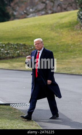 U.S. President Donald Trump walks from the Oval Office to the South Lawn of the White House before boarding Marine One in Washington, DC, on Thursday, January 30, 2020. Credit: Joshua Lott/CNP/MediaPunch Stock Photo