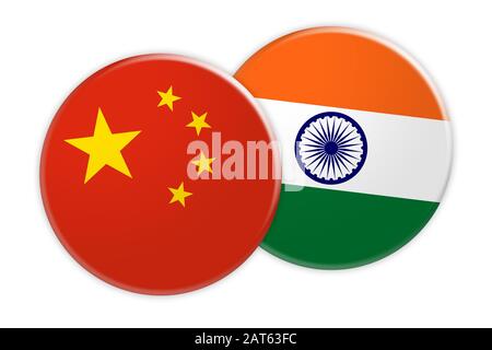 News Concept: China Flag Button On India Flag Button 3d illustration on white background Stock Photo