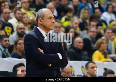 ISTANBUL / TURKEY - JANUARY 24, 2020: Coach Ettore Messina during EuroLeague 2019-20 Round 21 basketball game between Fenerbahce and Olimpia Milano at Ulker Sports Arena. Stock Photo