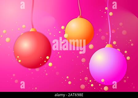 New year christmas 2020 celebration greeting card vector bright background with balls decoration Stock Vector