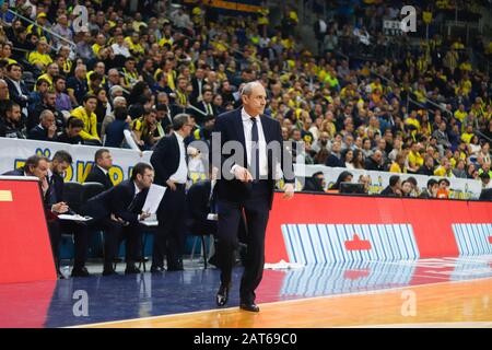 ISTANBUL / TURKEY - JANUARY 24, 2020: Coach Ettore Messina during EuroLeague 2019-20 Round 21 basketball game between Fenerbahce and Olimpia Milano at Ulker Sports Arena. Stock Photo