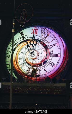 Vintage wall clock with lighting in circus Stock Photo