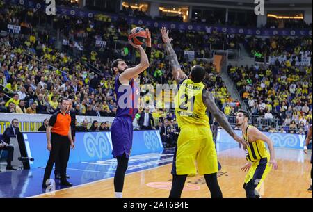 ISTANBUL / TURKEY - JANUARY 16, 2020: EuroLeague 2019-20 Round 20 basketball game between Fenerbahce and Barcelona. Stock Photo