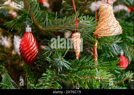 Decorations on a Christmas tree Stock Photo
