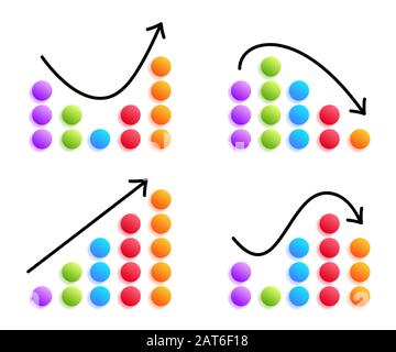 recession and growth chart set. Business data market elements dot bar pie charts diagrams and graphs with colorful dots and brush line arrow set isola Stock Vector