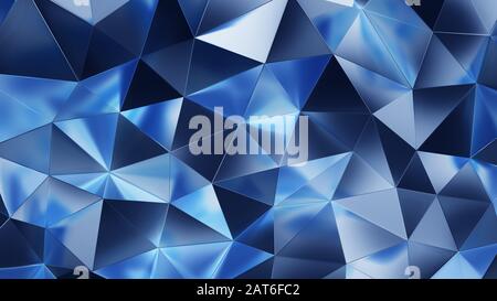 Abstract 3d rendering of blue crystal surface. Futuristic background with lines and low poly triangle shape. High resolution 8k. Stock Photo