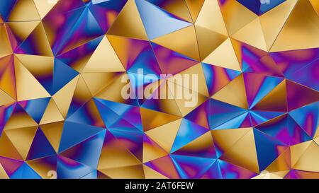 Abstract 3d rendering of multi colored golden blue surface. Futuristic background with lines and low poly triangle shape. High resolution 8k. Stock Photo