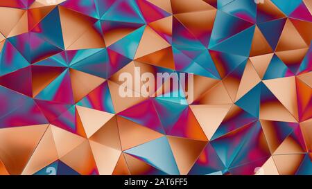 Abstract 3d rendering of multi colored crystal surface. Futuristic background with lines and low poly triangle shape. High resolution 8k. Stock Photo