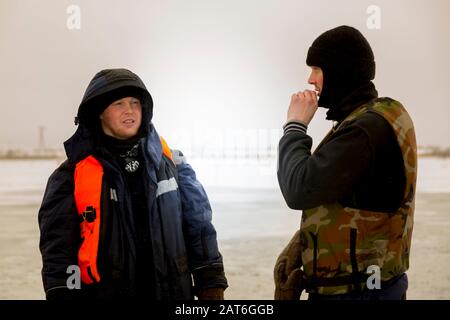 Portrait of a worker with a balaclava on his head Stock Photo