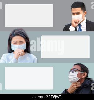 Asian people suffer from cough with face mask protection and  blank space for description Stock Photo