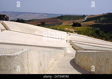 The Cretto di Burrior Cretto di Gibellina (crack of Gibellina), also known as 'The Great Cretto', is a landscape artwork undertaken by Alberto Burri . Stock Photo