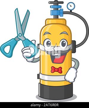 Smiley Funny Barber oxygen cylinder cartoon character design style Stock Vector