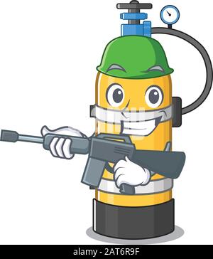 A cartoon design of oxygen cylinder Army with machine gun Stock Vector