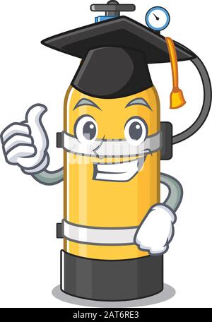 happy and proud of oxygen cylinder wearing a black Graduation hat Stock Vector