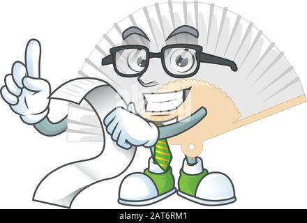 A funny cartoon character of white chinese folding fan with a menu Stock Vector
