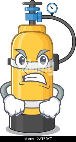 Oxygen cylinder cartoon character design having angry face Stock Vector