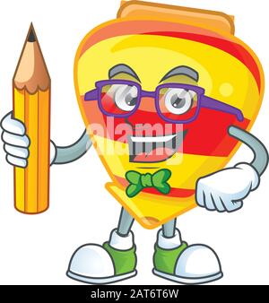 A picture of Student chinese gold tops toy character holding pencil Stock Vector