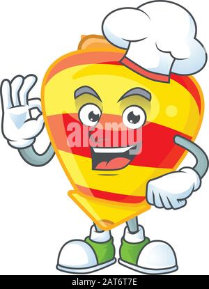 Chinese gold tops toy cartoon character wearing costume of chef and white hat Stock Vector