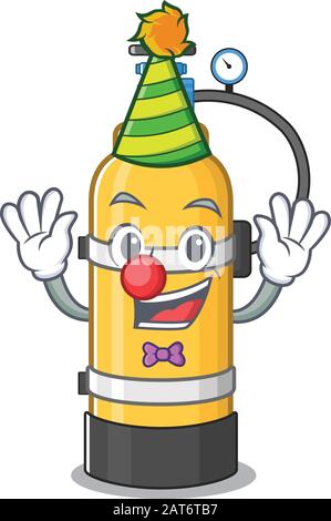 Funny Clown oxygen cylinder cartoon character mascot design Stock Vector